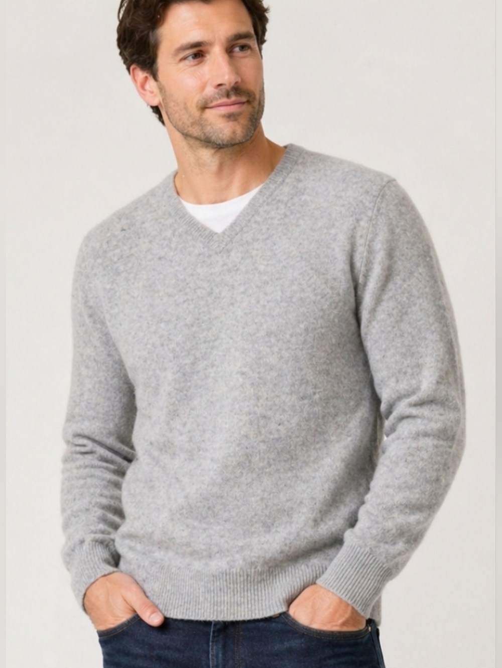 Goodthreads 100% Lambswool Knit Sweater Gray V Neck Mens Medium Soft
